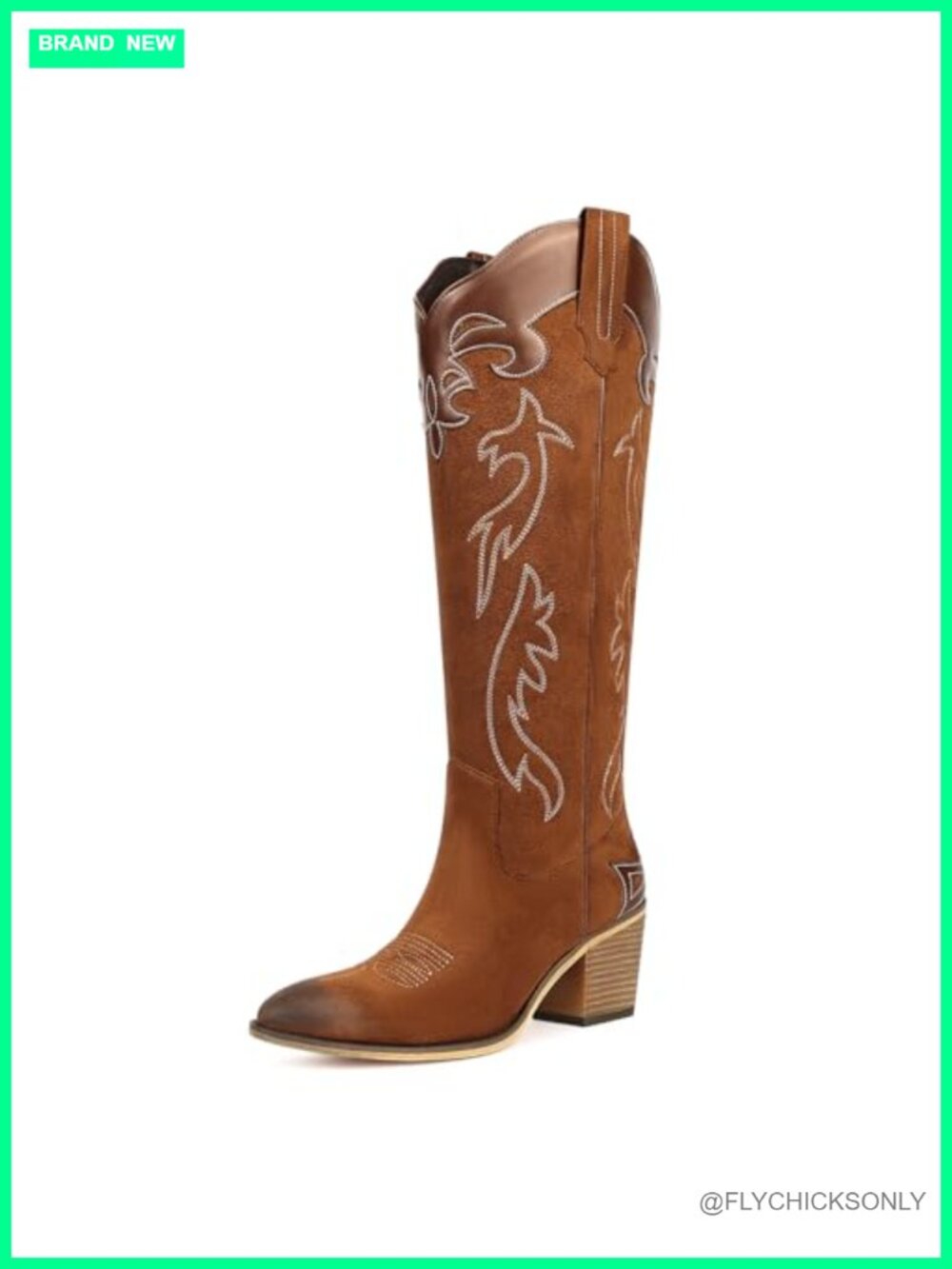 Womens Faux Suede Cowboy Knee High Boots Chunky Heel Western Embroidered